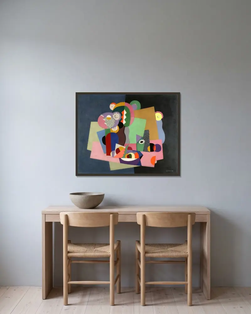 Blommor och frukt av Georges Valmier inramad på en vägg