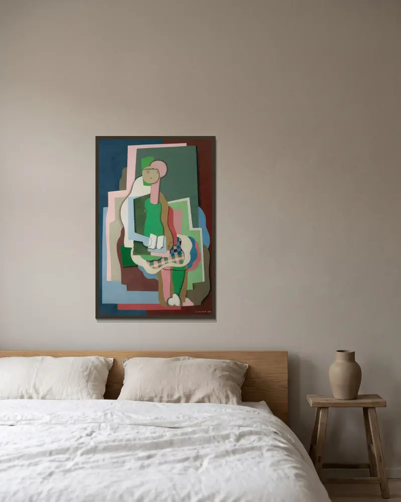 Ung flicka sittande (Porträtt av konstnärens dotter) av Georges Valmier inramad på en vägg