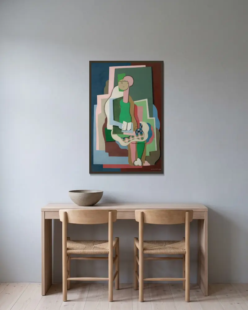 Ung flicka sittande (Porträtt av konstnärens dotter) av Georges Valmier inramad på en vägg