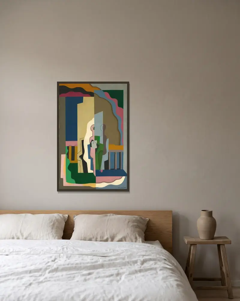 Lavans-lès-Saint-Claude, Jura, kvinnor på balkong av Georges Valmier inramad på en vägg