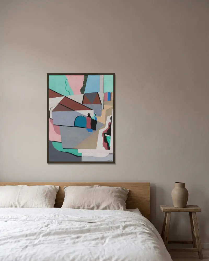 Byn av Georges Valmier inramad på en vägg