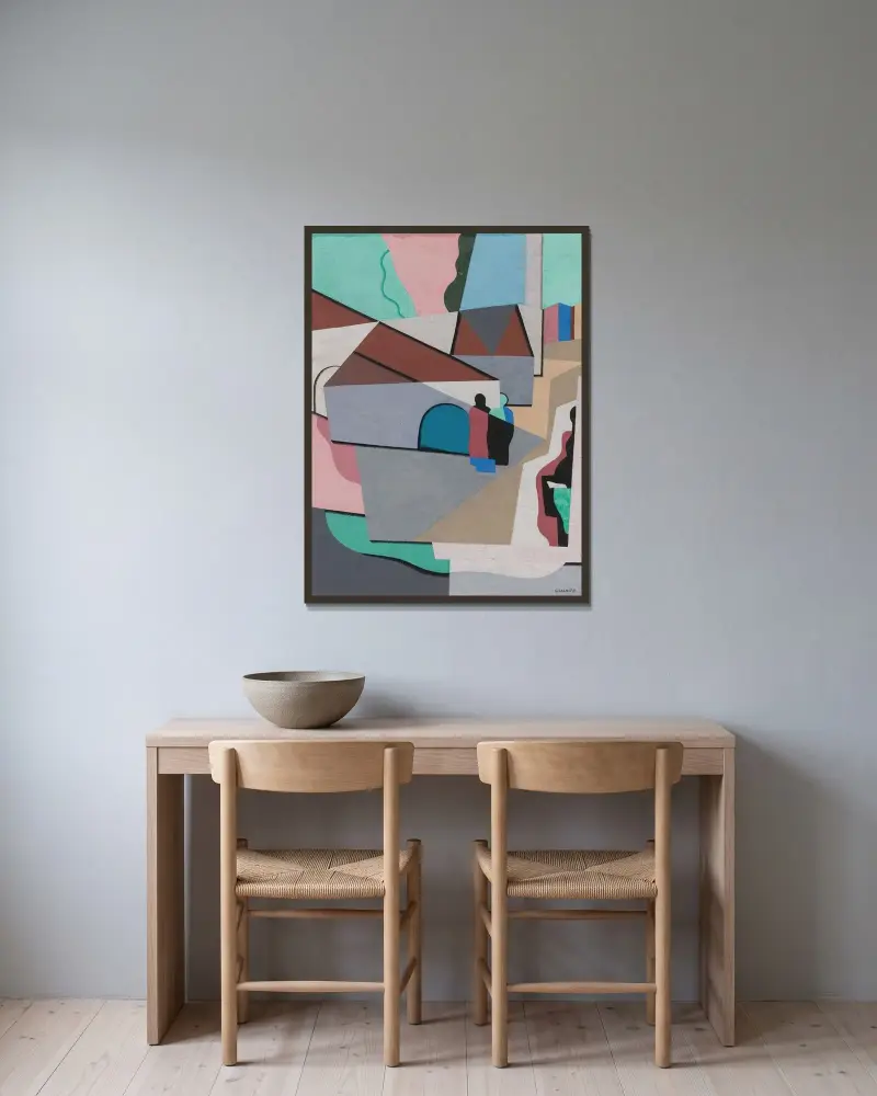 Byn av Georges Valmier inramad på en vägg
