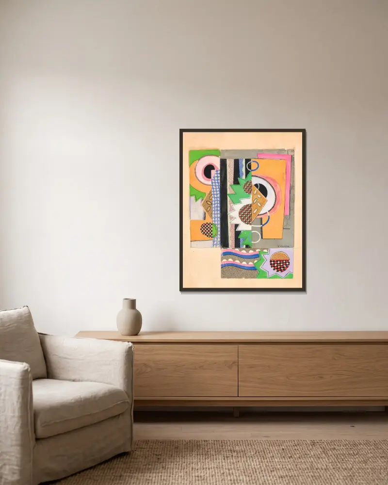 Motif décoratif av Georges Valmier inramad på en vägg