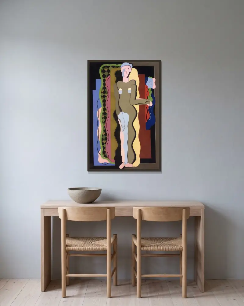 Akt med blomma av Georges Valmier inramad på en vägg