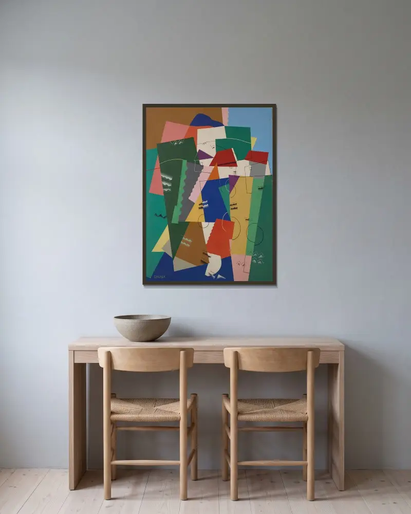 Landskap av Georges Valmier inramad på en vägg