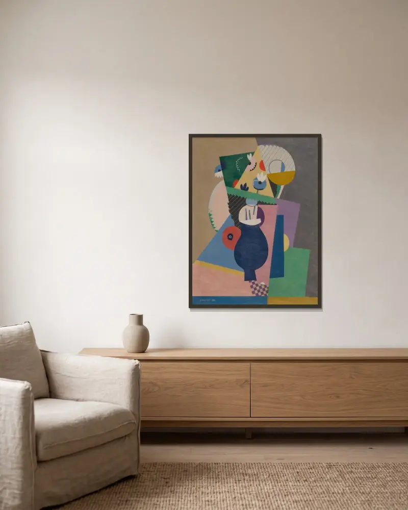 Blomkruka av Georges Valmier inramad på en vägg