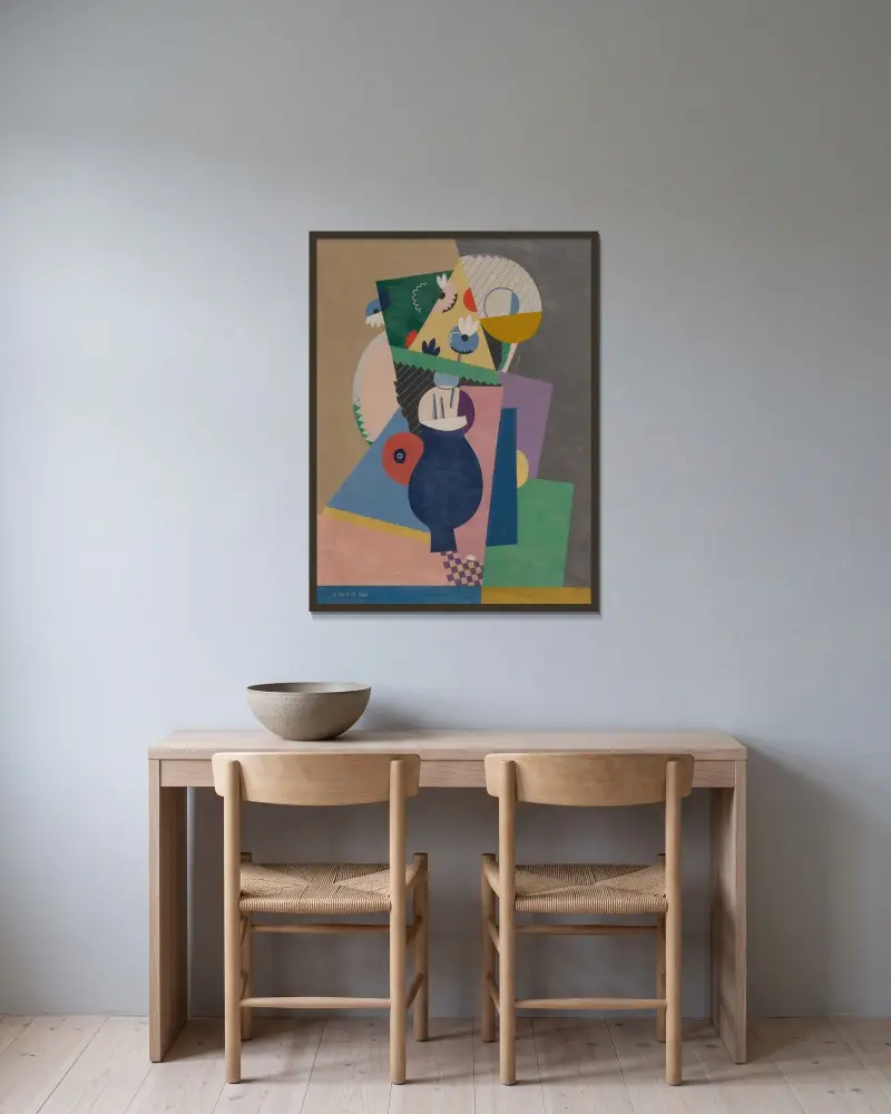 Blomkruka av Georges Valmier inramad på en vägg