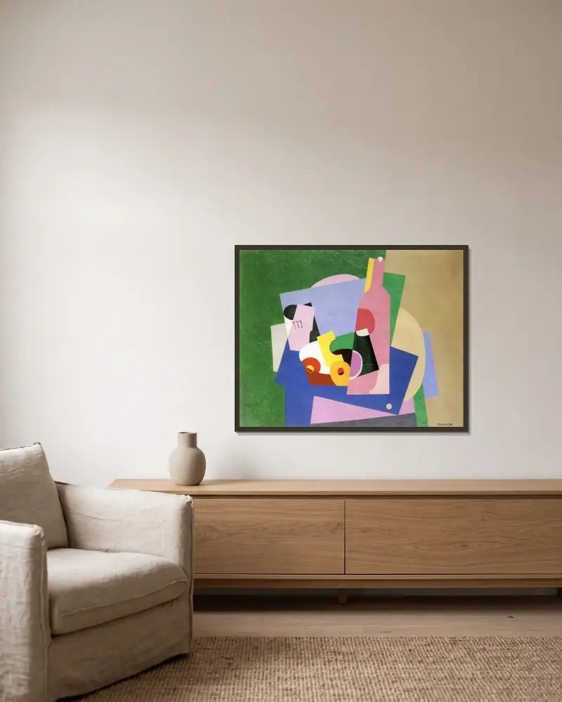 Stilleben med flaska av Georges Valmier inramad på en vägg