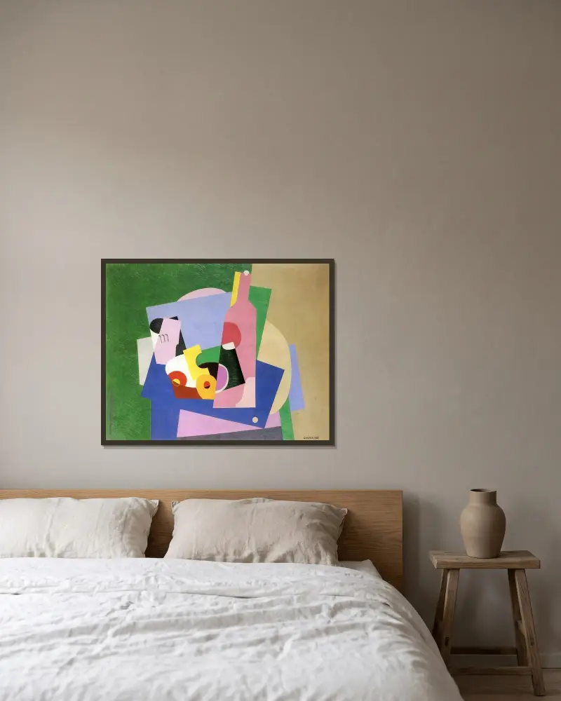 Stilleben med flaska av Georges Valmier inramad på en vägg