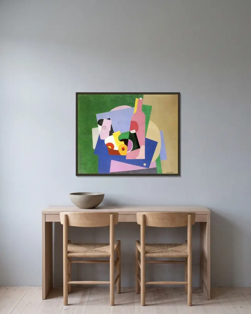 Stilleben med flaska av Georges Valmier inramad på en vägg