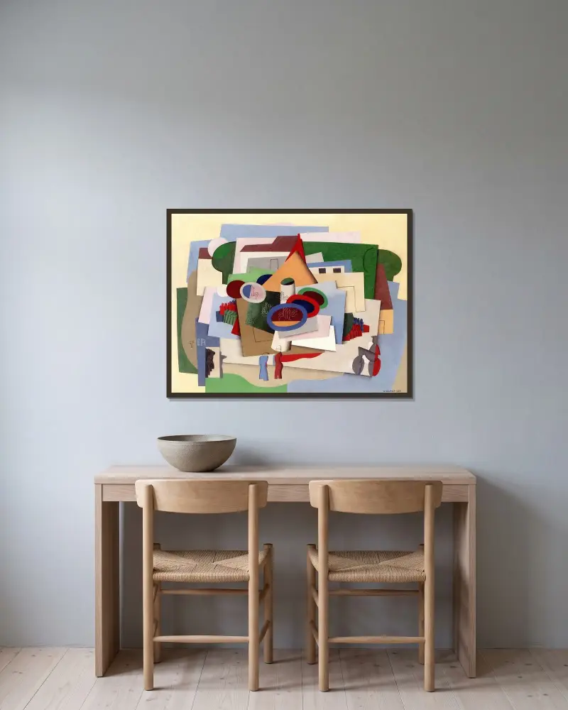 Byns marknad av Georges Valmier inramad på en vägg