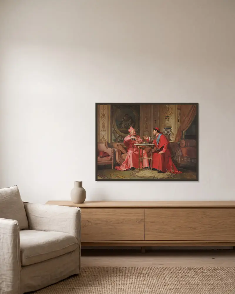 Freundliche Unterhaltung der Kardinäle von Jehan Georges Vibert gerahmt an einer Wand