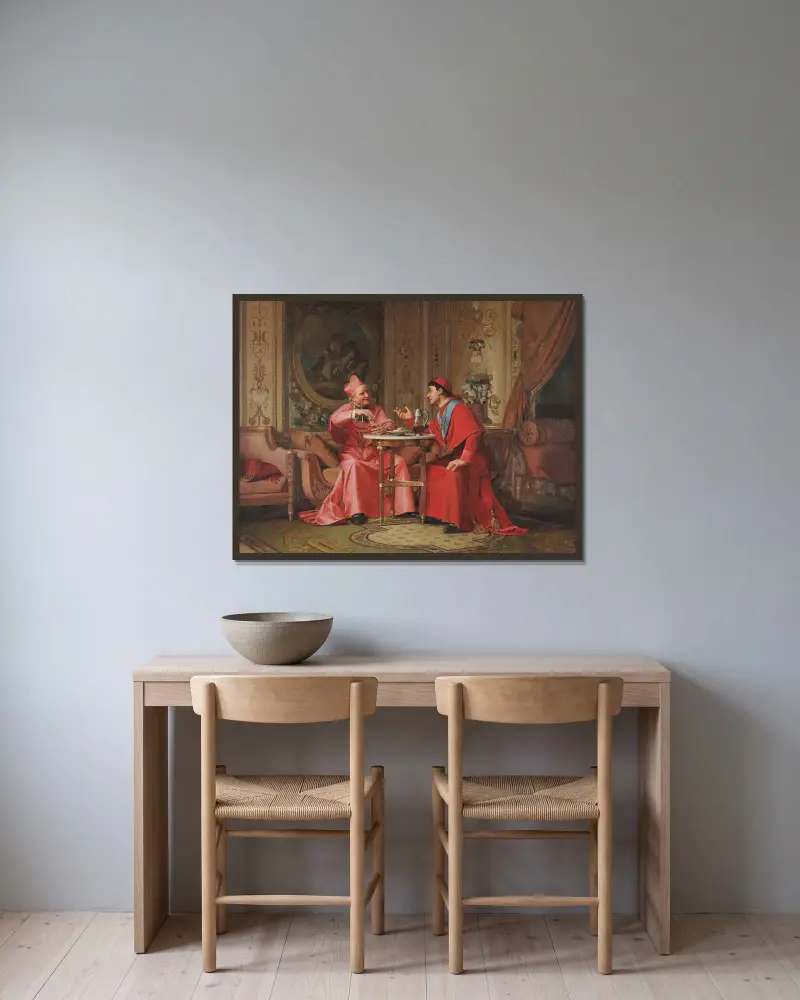 Freundliche Unterhaltung der Kardinäle von Jehan Georges Vibert gerahmt an einer Wand