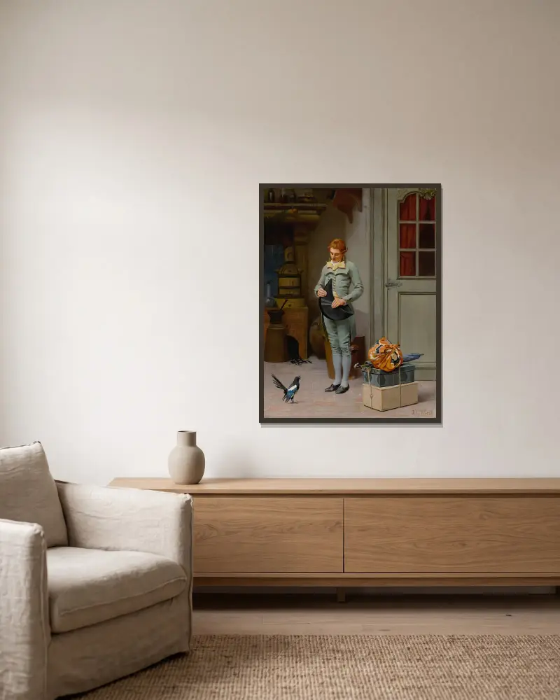 Der neue Kommis von Jehan Georges Vibert gerahmt an einer Wand