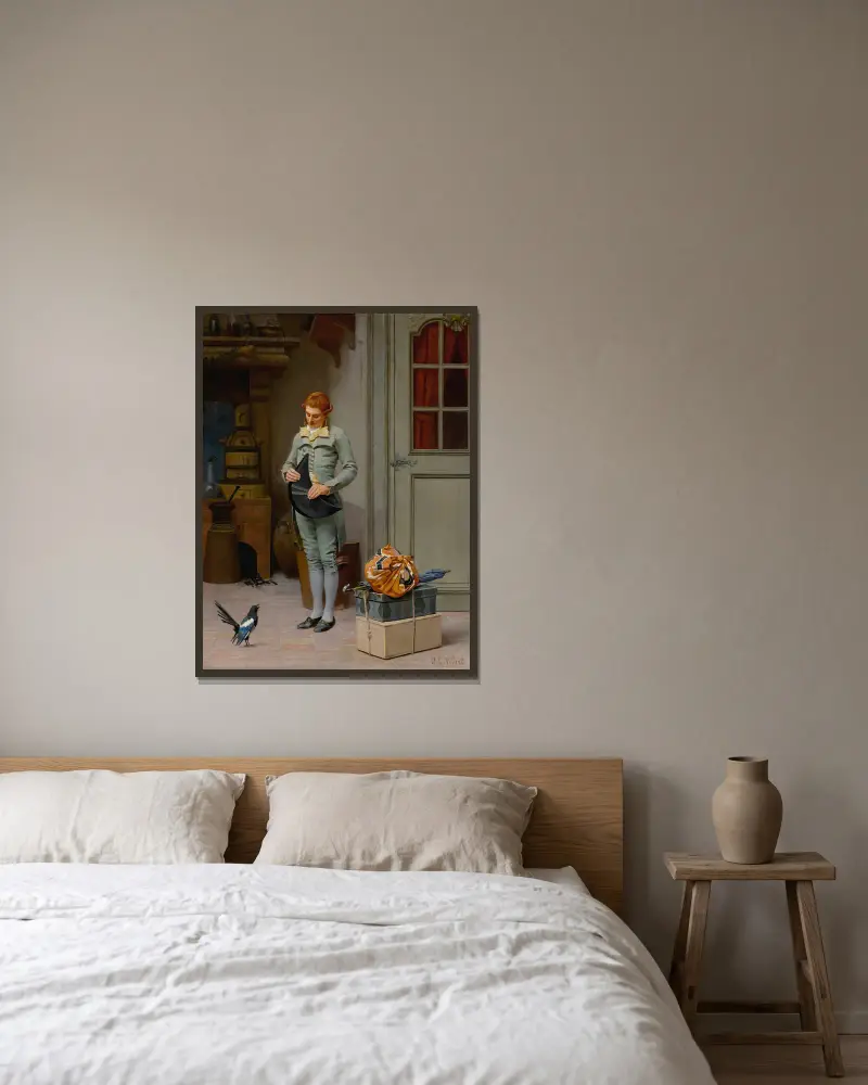Der neue Kommis von Jehan Georges Vibert gerahmt an einer Wand