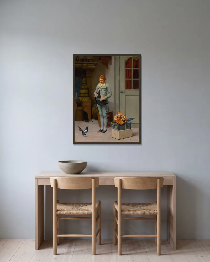 Der neue Kommis von Jehan Georges Vibert gerahmt an einer Wand