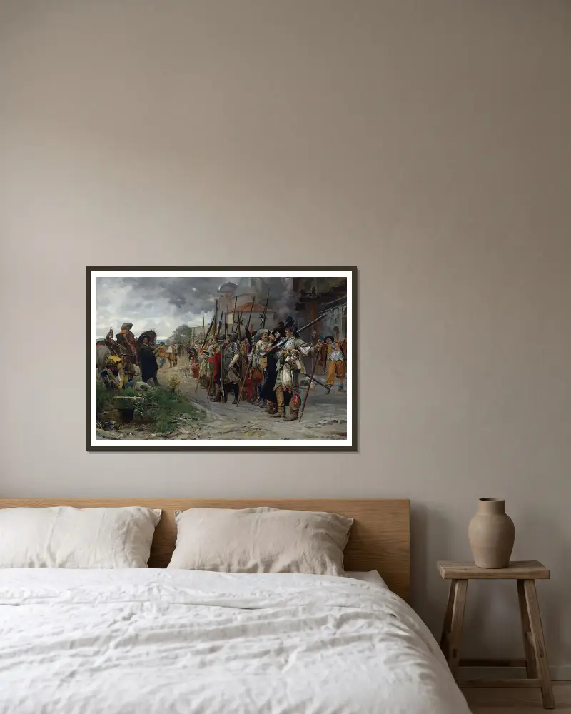Roll-Call After The Pillage (L’appel Aprés Le Pillage) av Jehan Georges Vibert inramad på en vägg