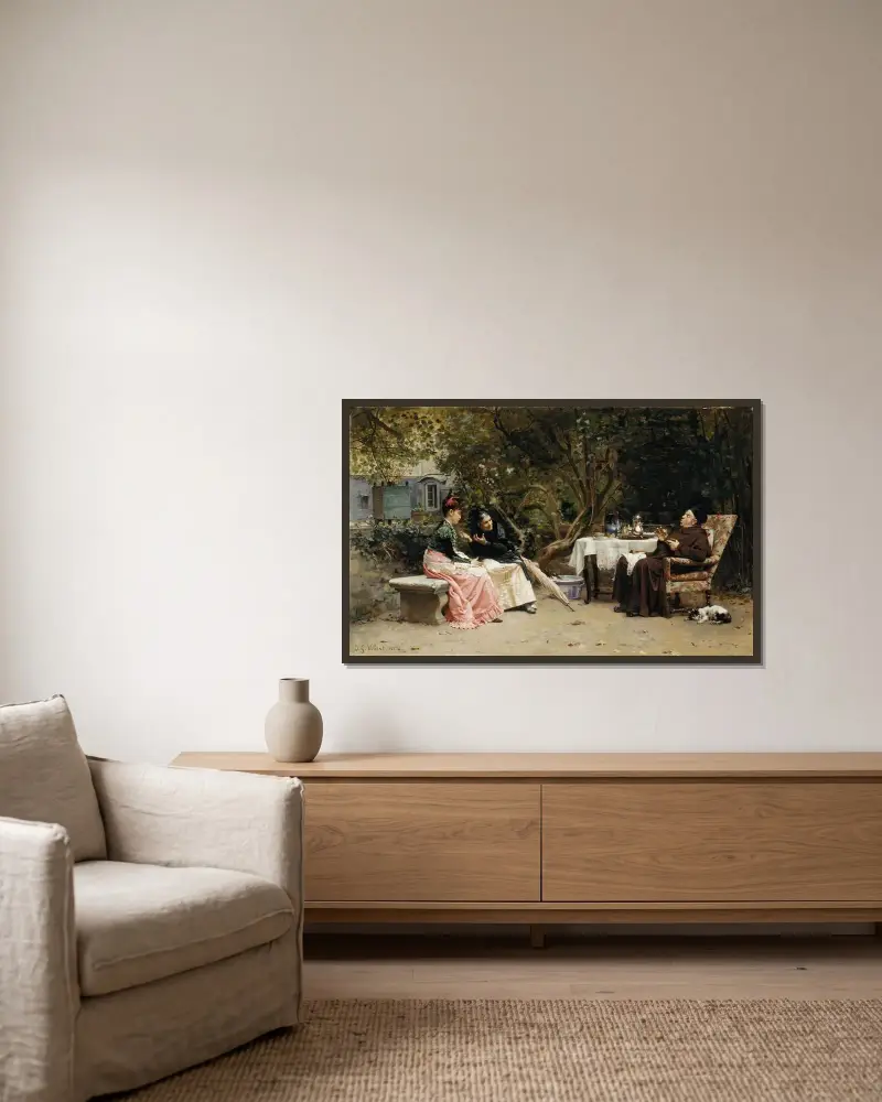 Tillrättavisningen av Jehan Georges Vibert inramad på en vägg