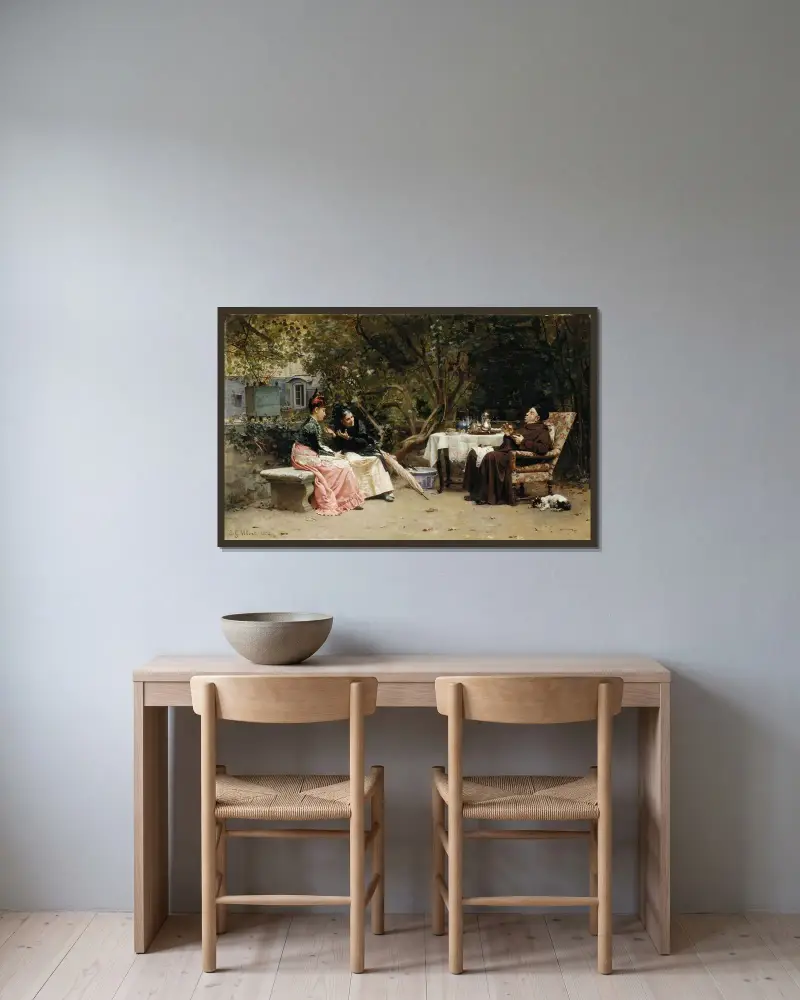 Tillrättavisningen av Jehan Georges Vibert inramad på en vägg