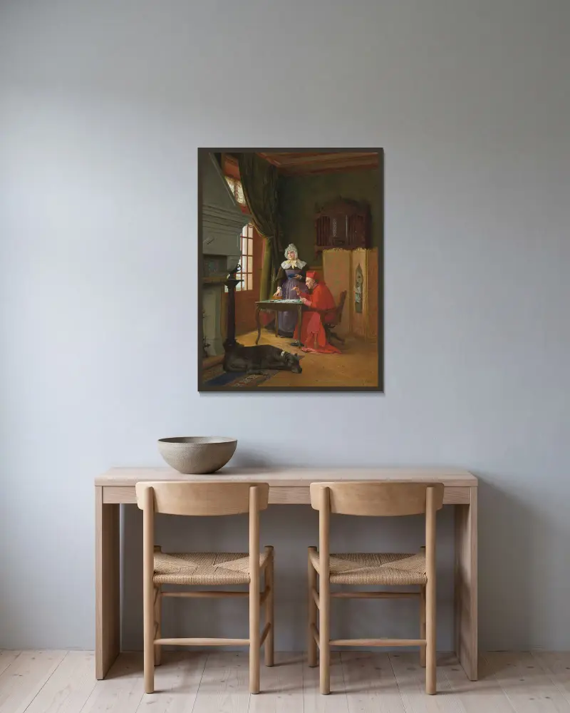 Die drei Geduldsproben von Jehan Georges Vibert gerahmt an einer Wand
