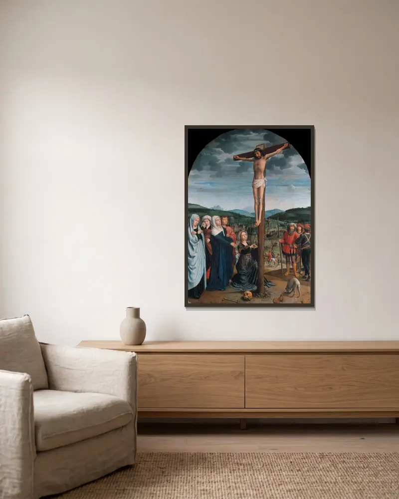 Christus am Kreuz von Gerard David gerahmt an einer Wand