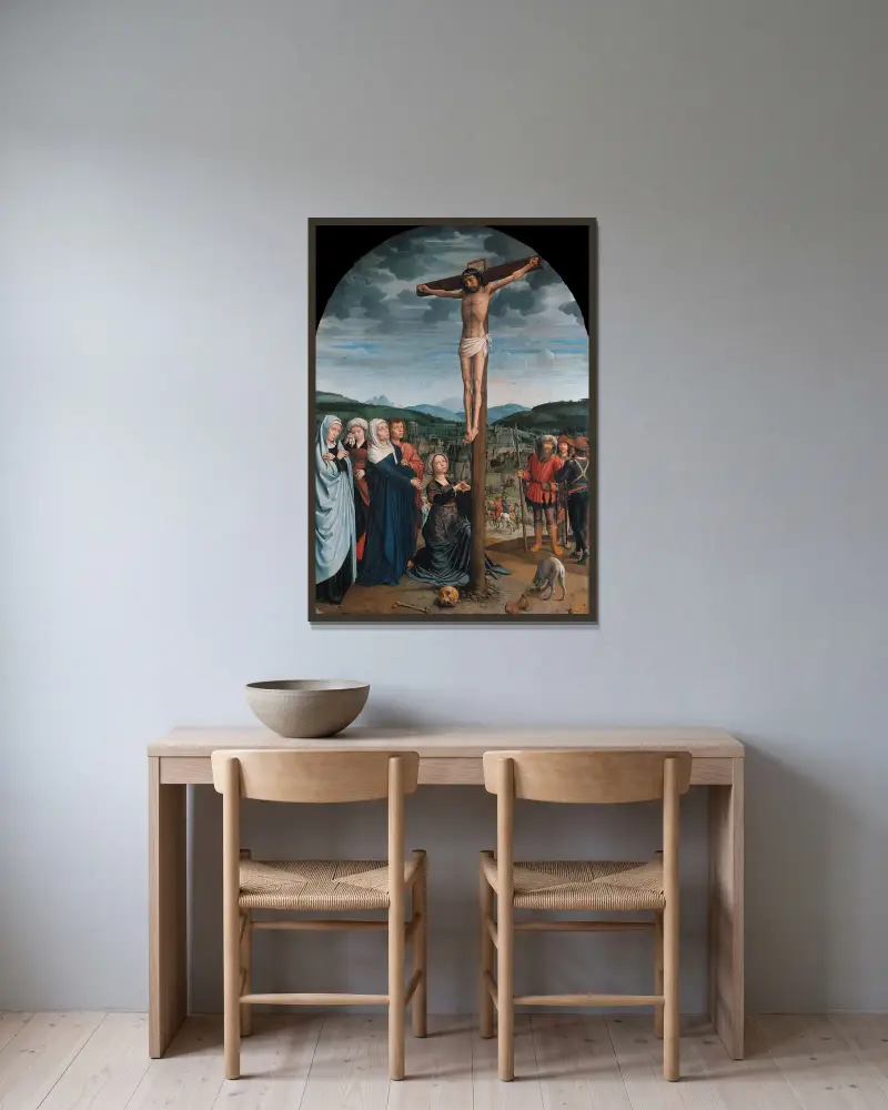 Christus am Kreuz von Gerard David gerahmt an einer Wand
