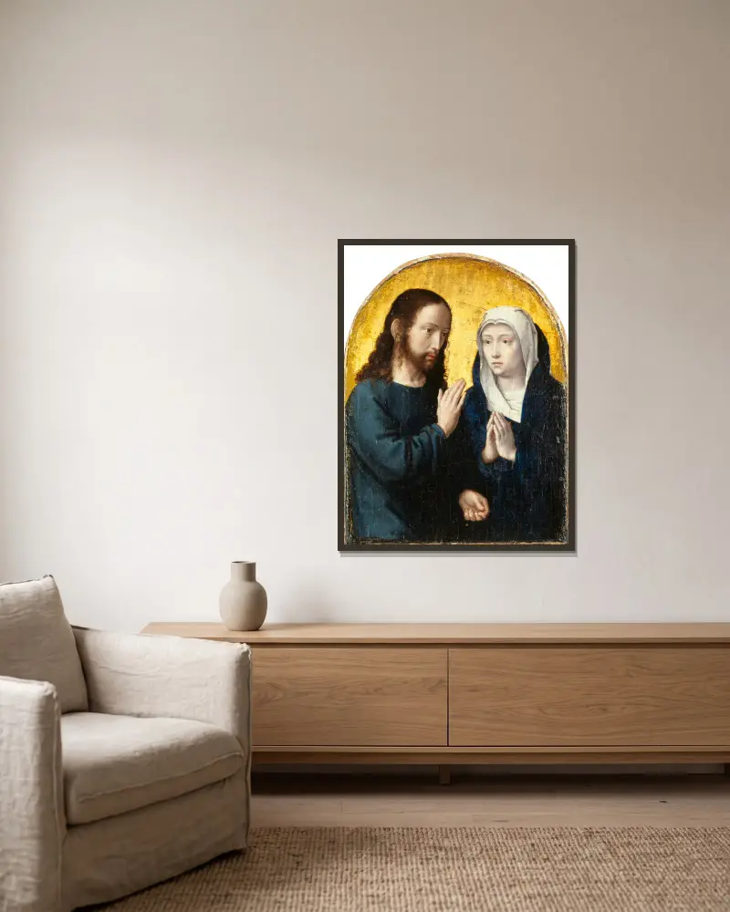 Kristus tar farväl av sin mor av Gerard David inramad på en vägg