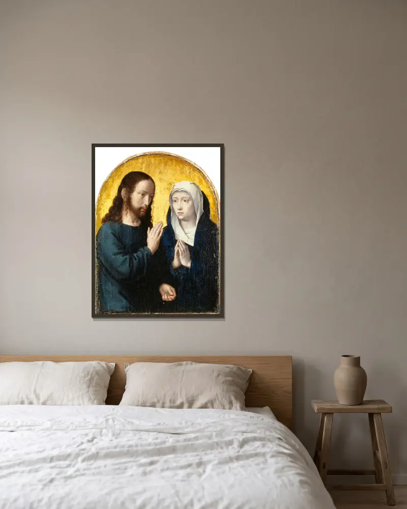 Kristus tar farväl av sin mor av Gerard David inramad på en vägg