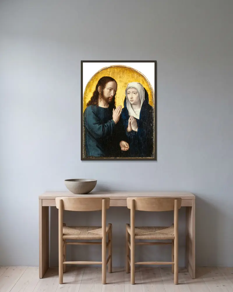 Kristus tar farväl av sin mor av Gerard David inramad på en vägg