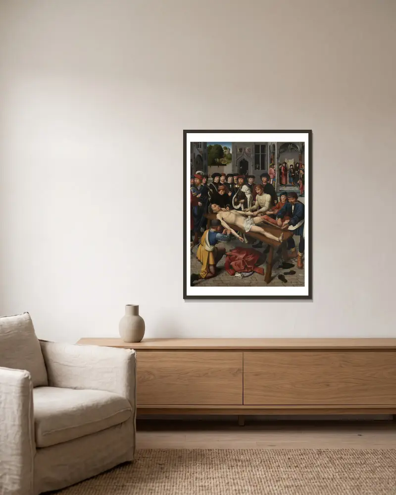 Judgement of Cambyses av Gerard David inramad på en vägg