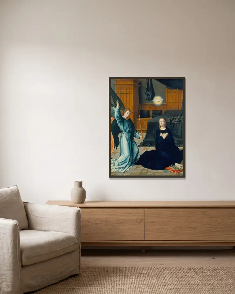 Verkündigung, 1509 von Gerard David gerahmt an einer Wand