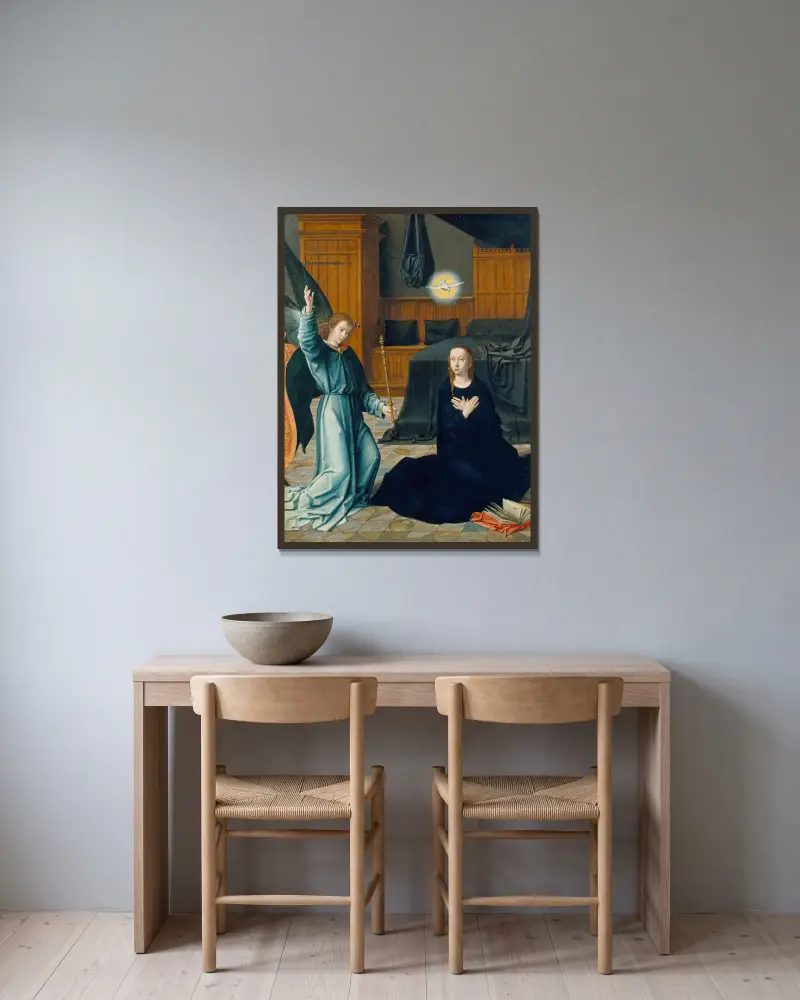 Verkündigung, 1509 von Gerard David gerahmt an einer Wand