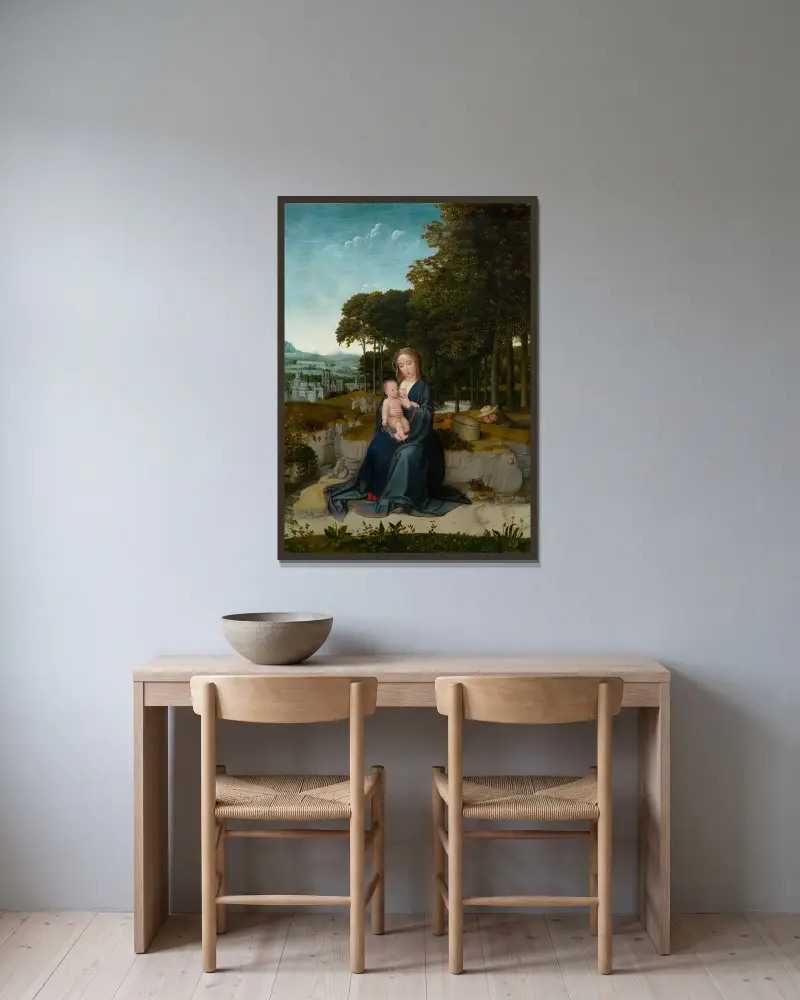 The Rest on the Flight into Egypt – nr 1 av Gerard David inramad på en vägg
