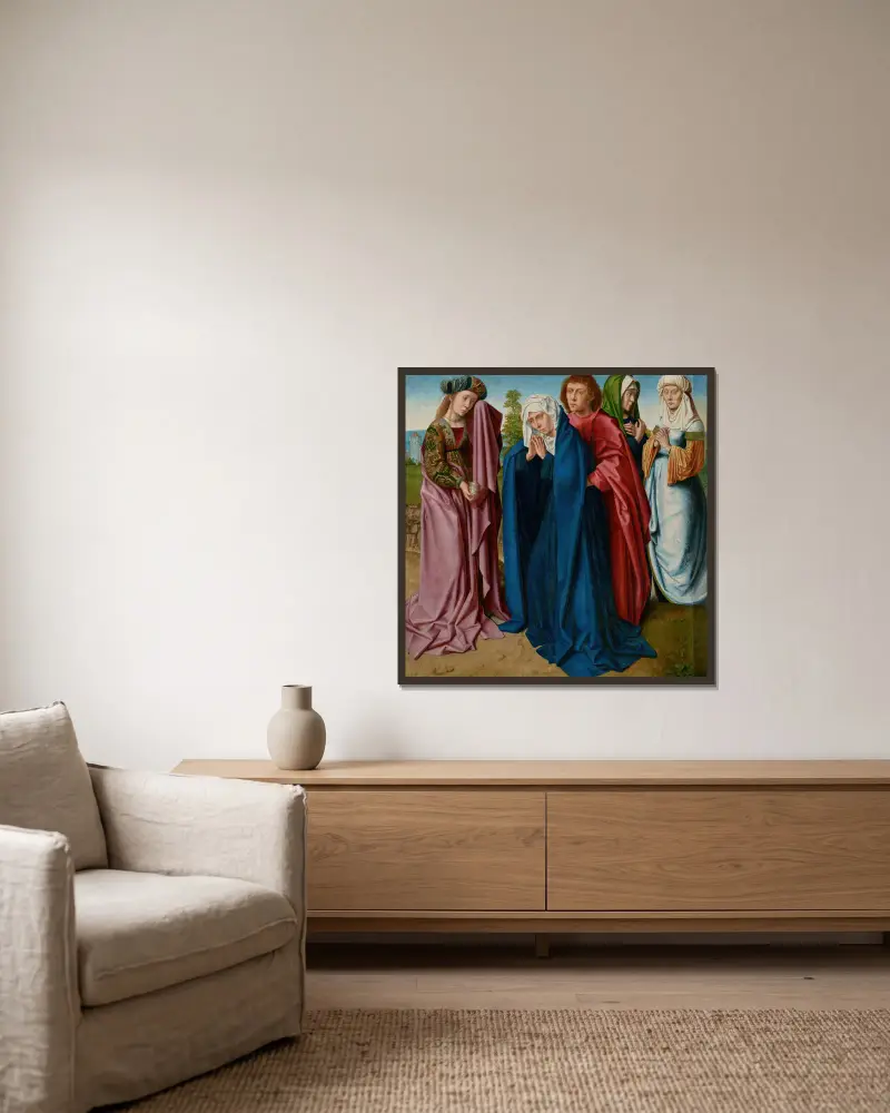 The Virgin, Saint John and the Three Maries av Gerard David inramad på en vägg