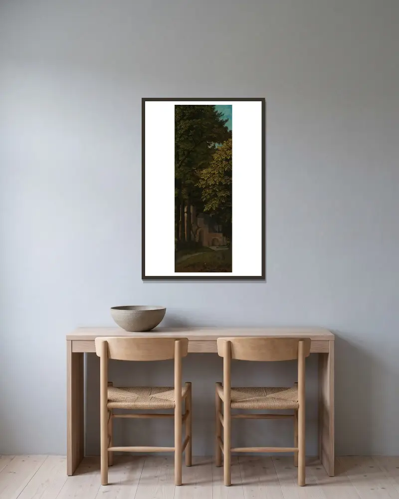 View in a Forest, Outer Left Wing of a Triptych av Gerard David inramad på en vägg