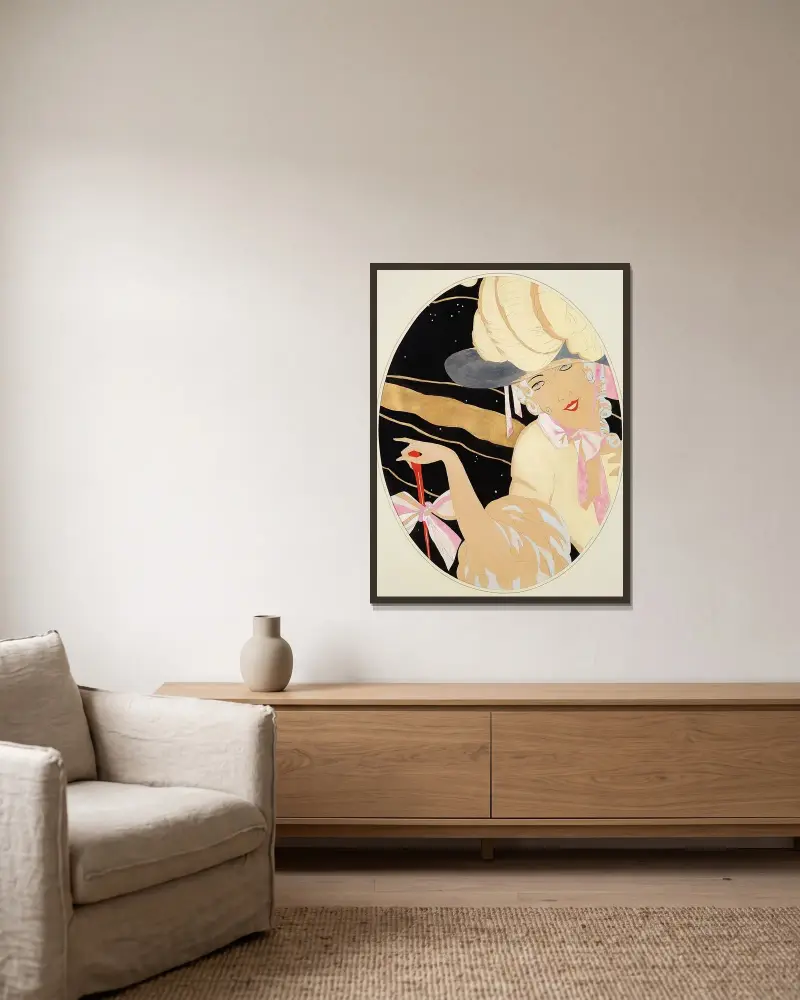 Elegant kvinna av Gerda Wegener inramad på en vägg