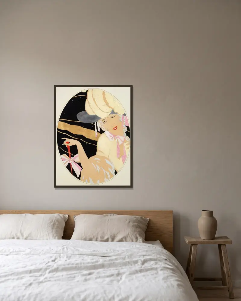 Elegant kvinna av Gerda Wegener inramad på en vägg
