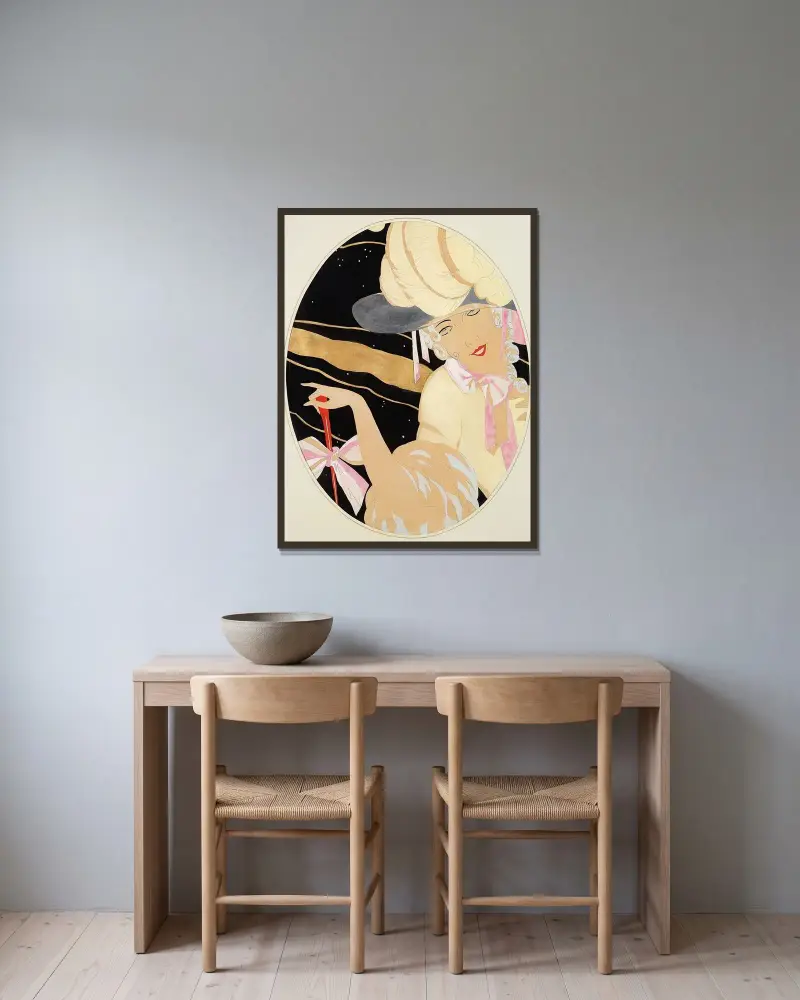 Elegant kvinna av Gerda Wegener inramad på en vägg