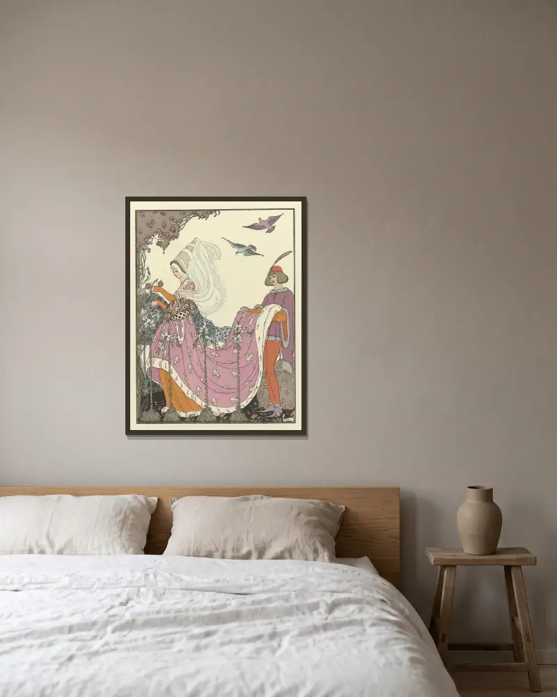 Die schöne Blumenpflückerin von Gerda Wegener gerahmt an einer Wand