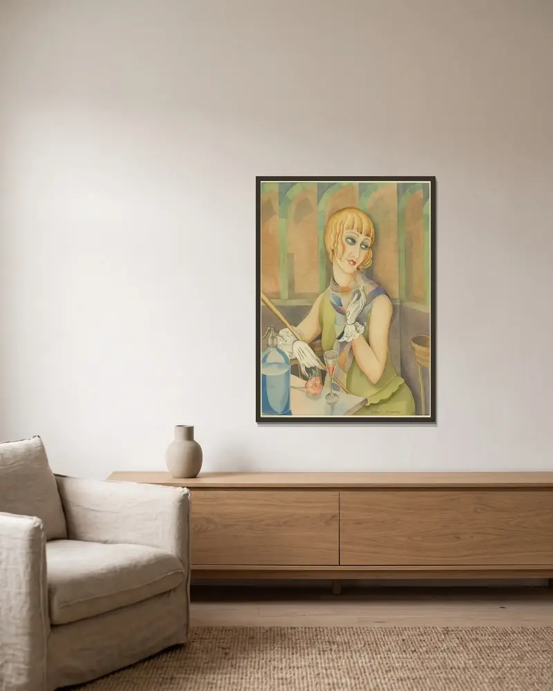 Lili Elbe av Gerda Wegener inramad på en vägg