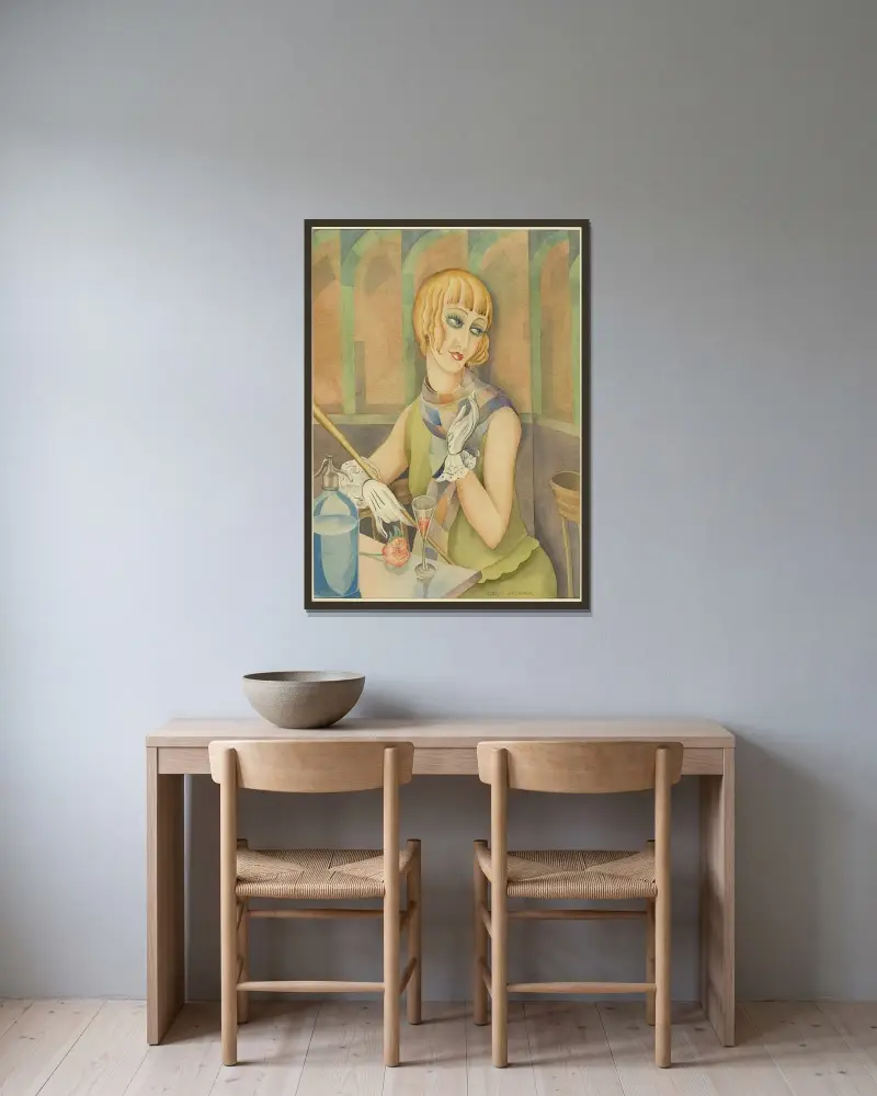 Lili Elbe av Gerda Wegener inramad på en vägg