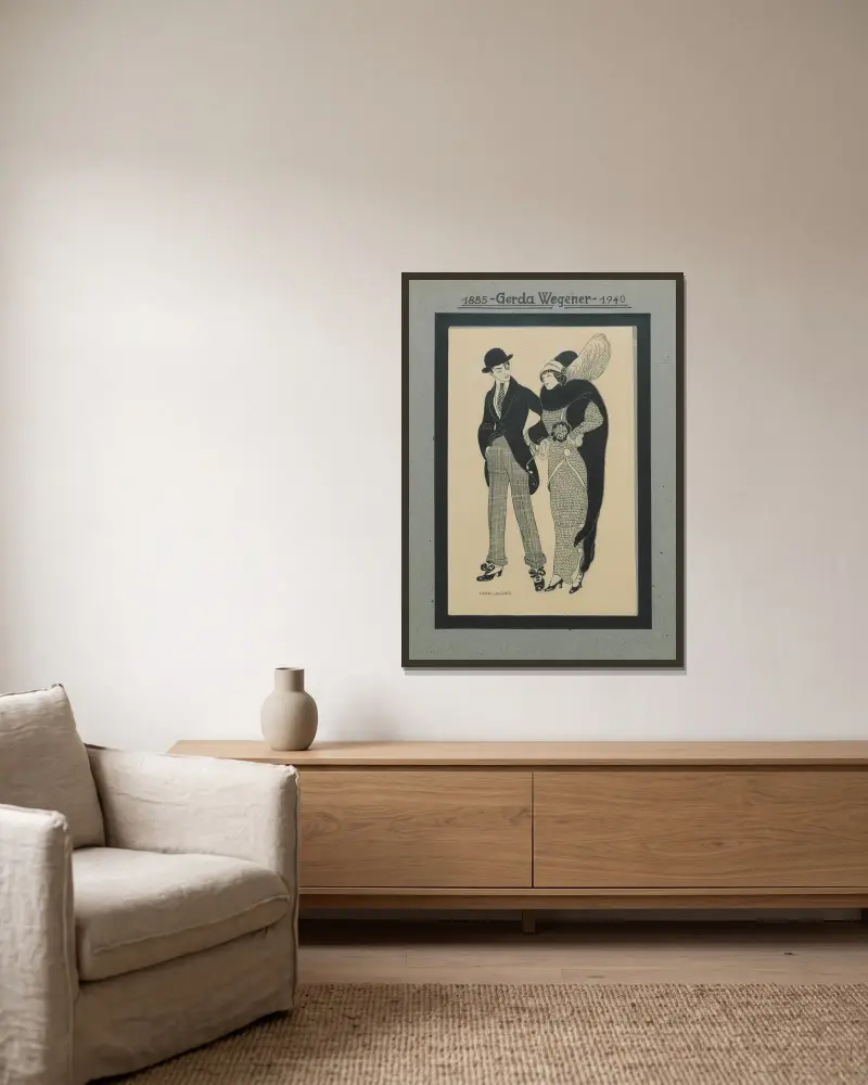 Mann und Frau von Gerda Wegener gerahmt an einer Wand