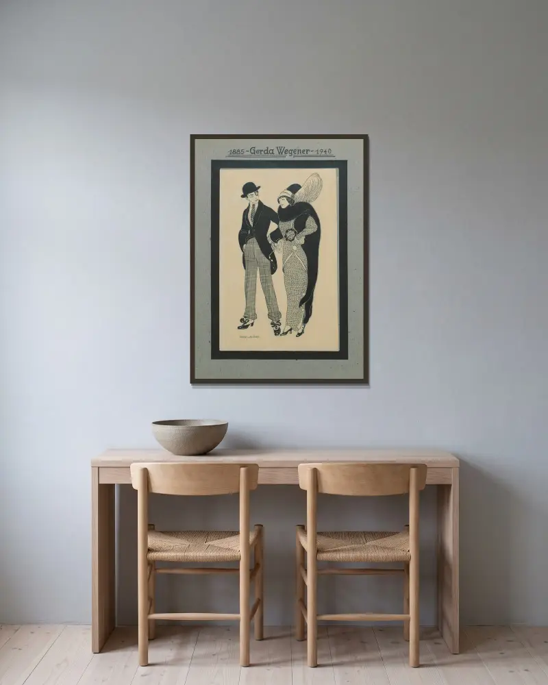 Mann und Frau von Gerda Wegener gerahmt an einer Wand