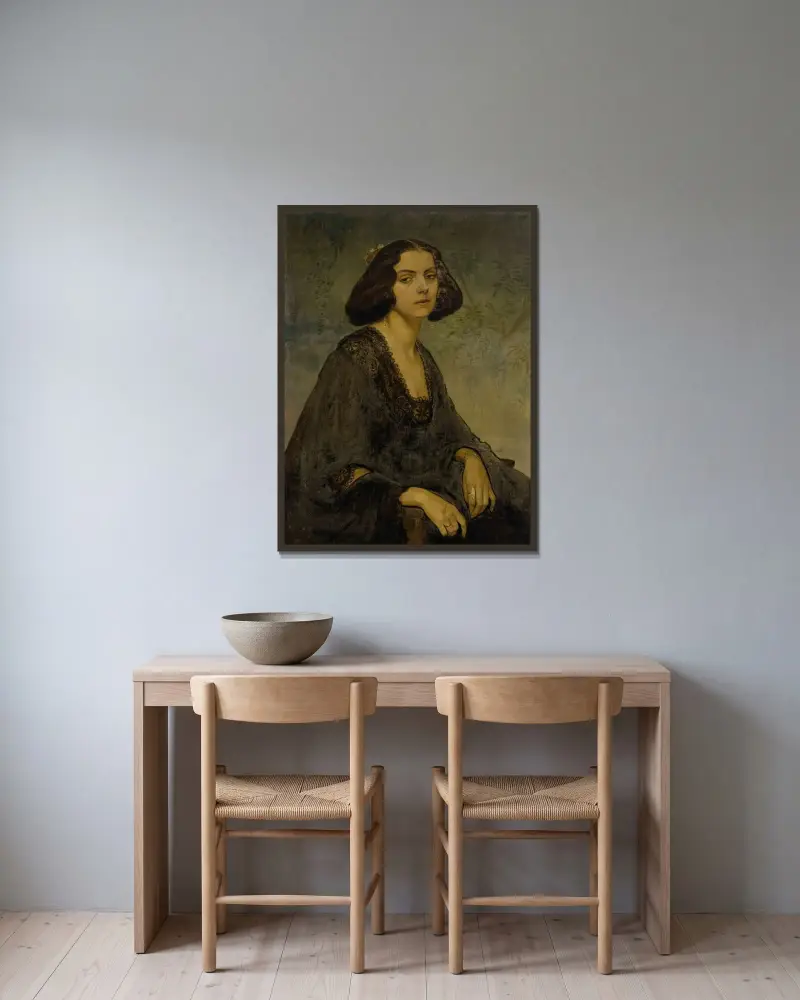 Porträtt av Ellen von Kohl av Gerda Wegener inramad på en vägg