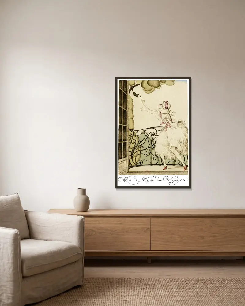 Auf roten Absätzen Pl. 02 von Gerda Wegener gerahmt an einer Wand