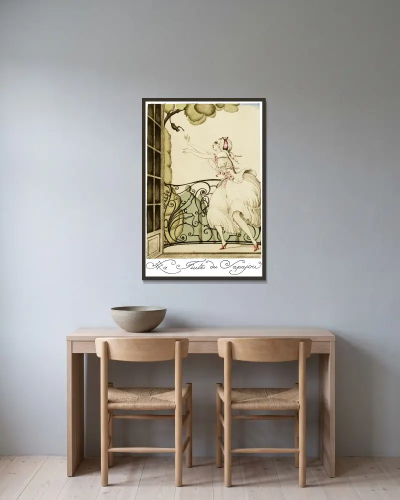 Auf roten Absätzen Pl. 02 von Gerda Wegener gerahmt an einer Wand