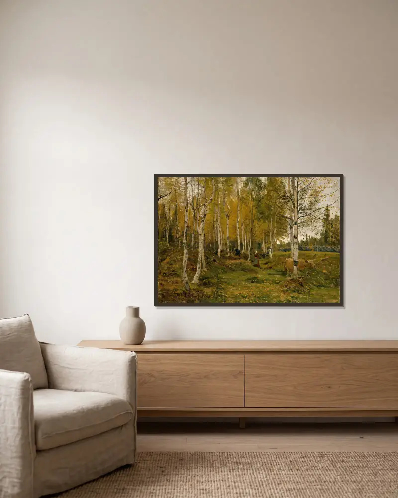 Birken im Herbst von Gerhard Munthe gerahmt an einer Wand