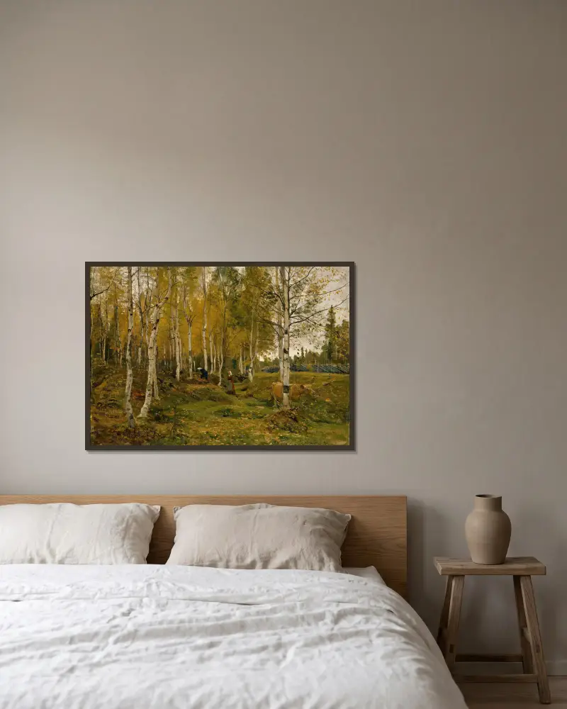Birken im Herbst von Gerhard Munthe gerahmt an einer Wand