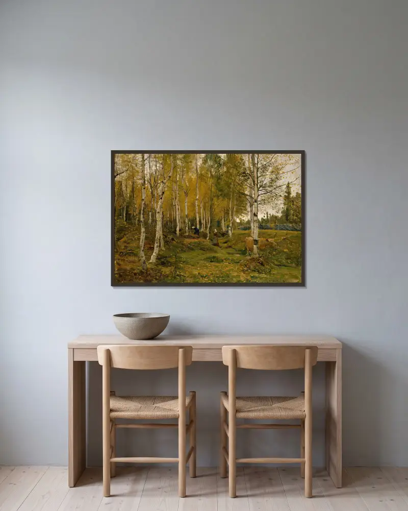 Birken im Herbst von Gerhard Munthe gerahmt an einer Wand