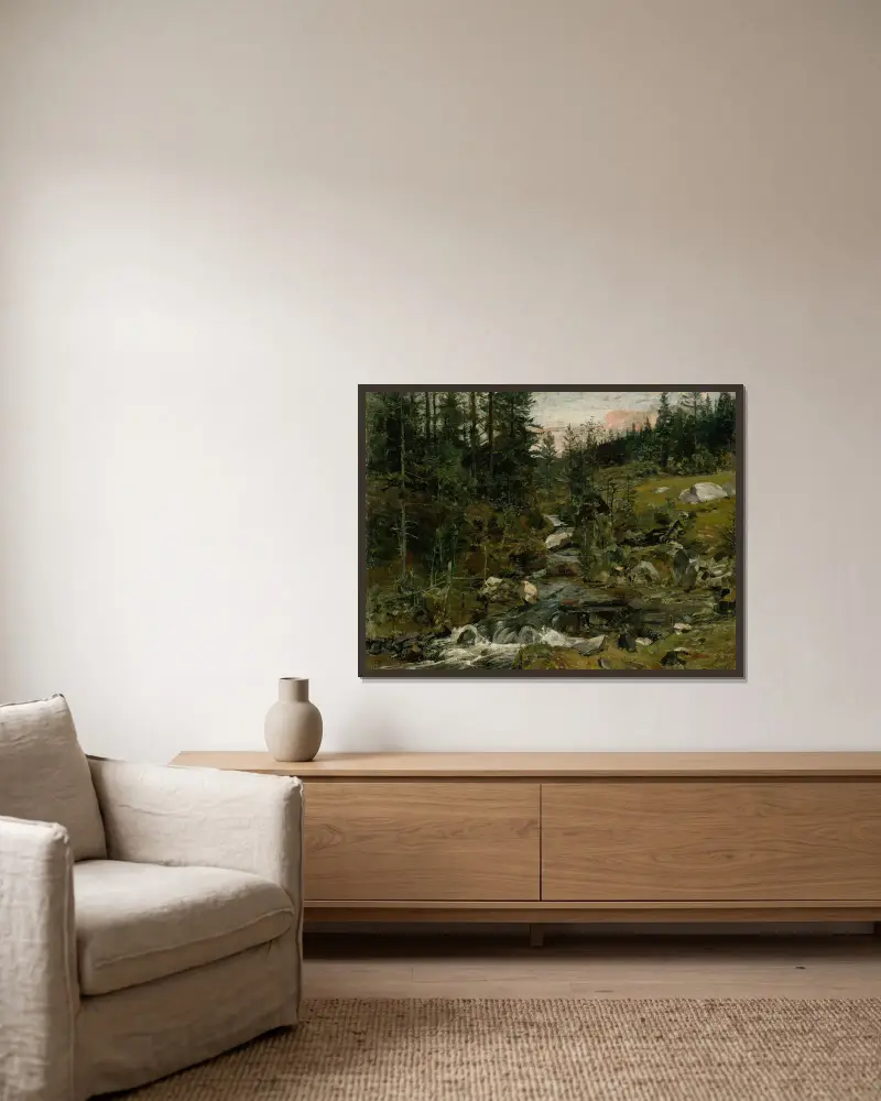 Bach bei Øylo von Gerhard Munthe gerahmt an einer Wand
